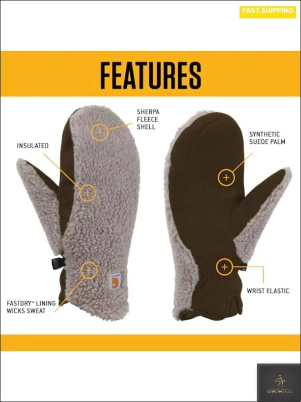 Sherpa Fleece Mittens with Suede Palm – Women's Insulated Winter Gloves